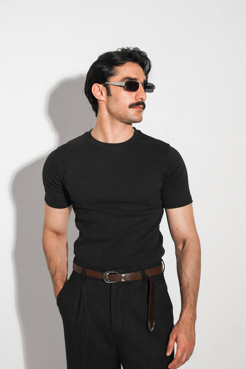Black Ribbed Fitted Tee