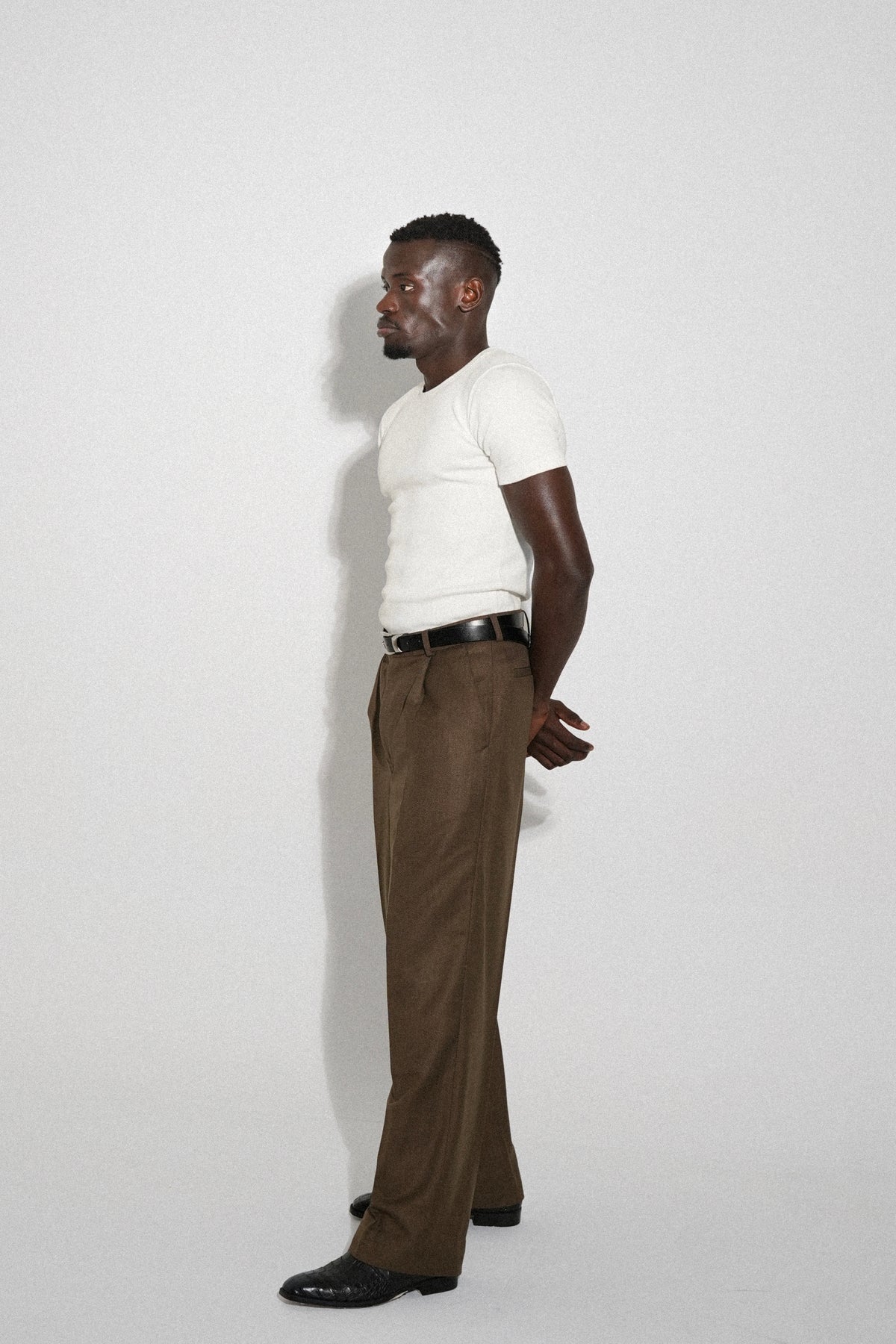 Olive Herringbone Pleated Dress Pants