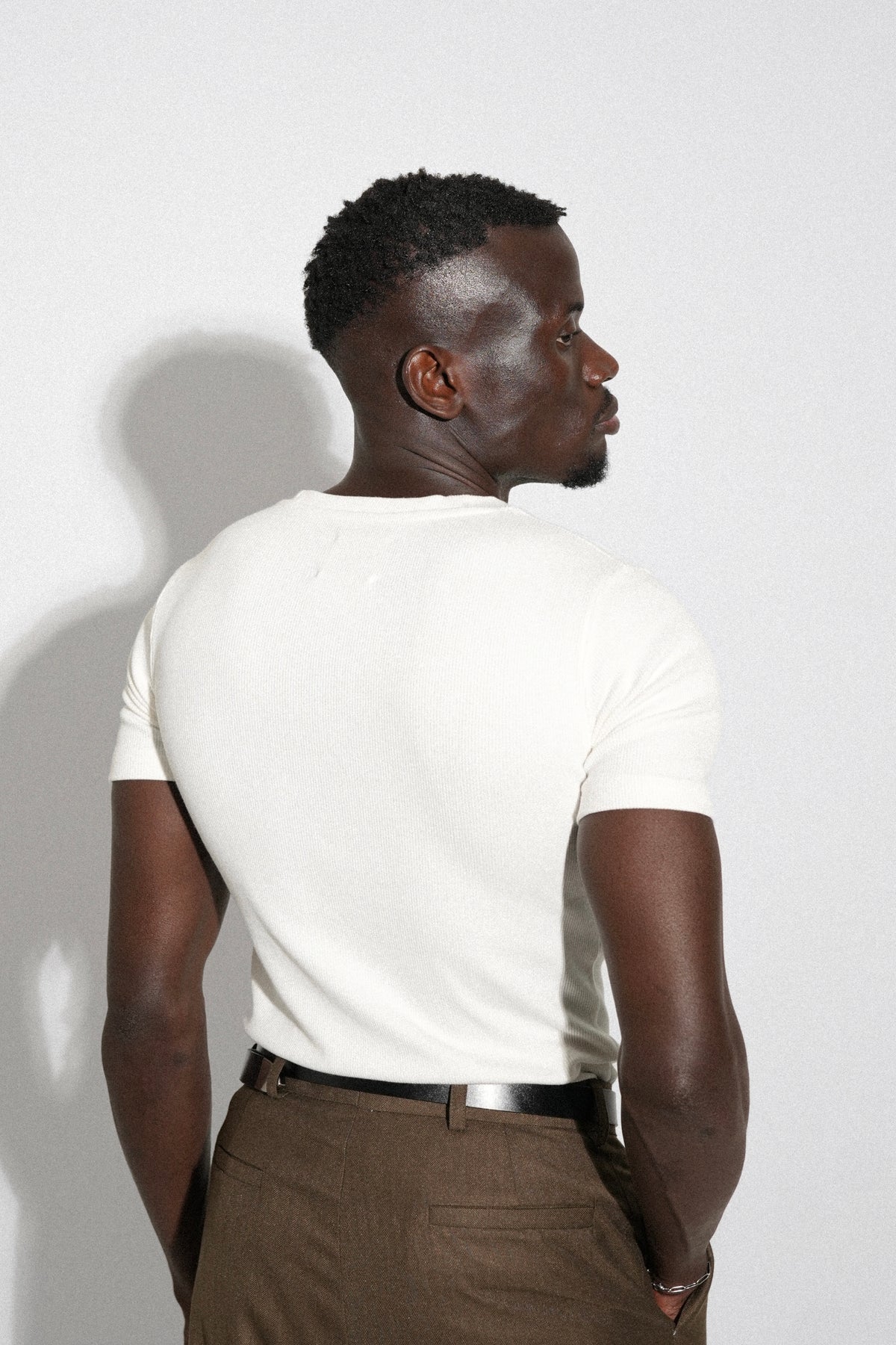 White Ribbed Fitted Tee