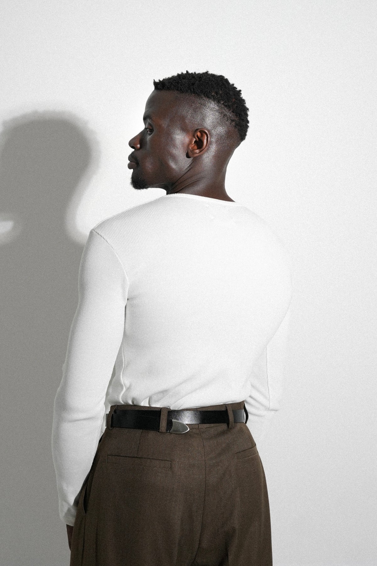 White Fitted Long Sleeve Ribbed Henley