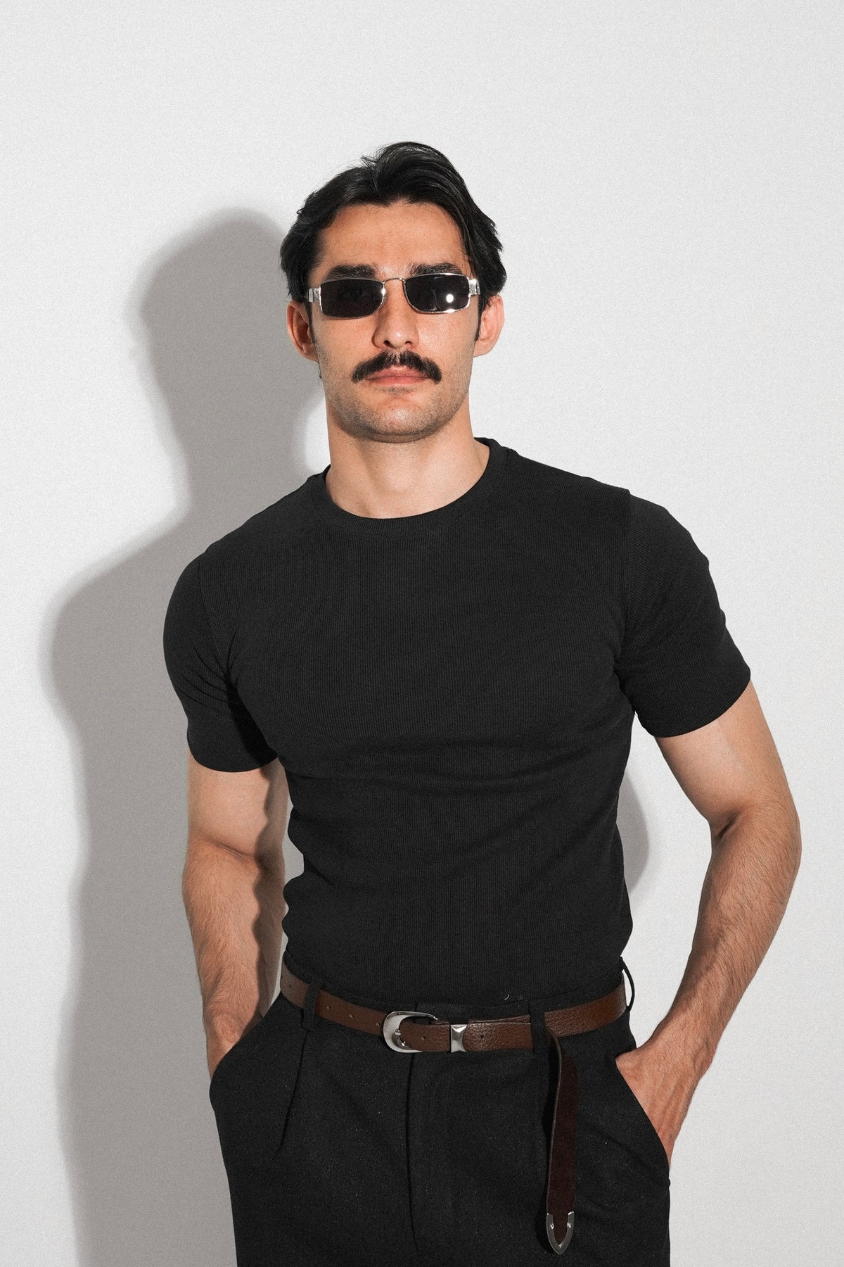 Black Ribbed Fitted Tee