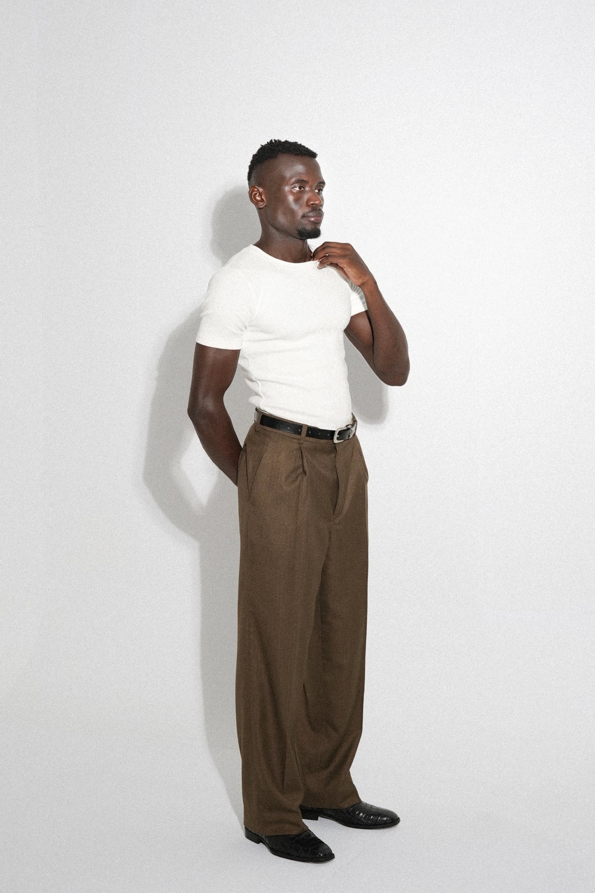 White Ribbed Fitted Tee