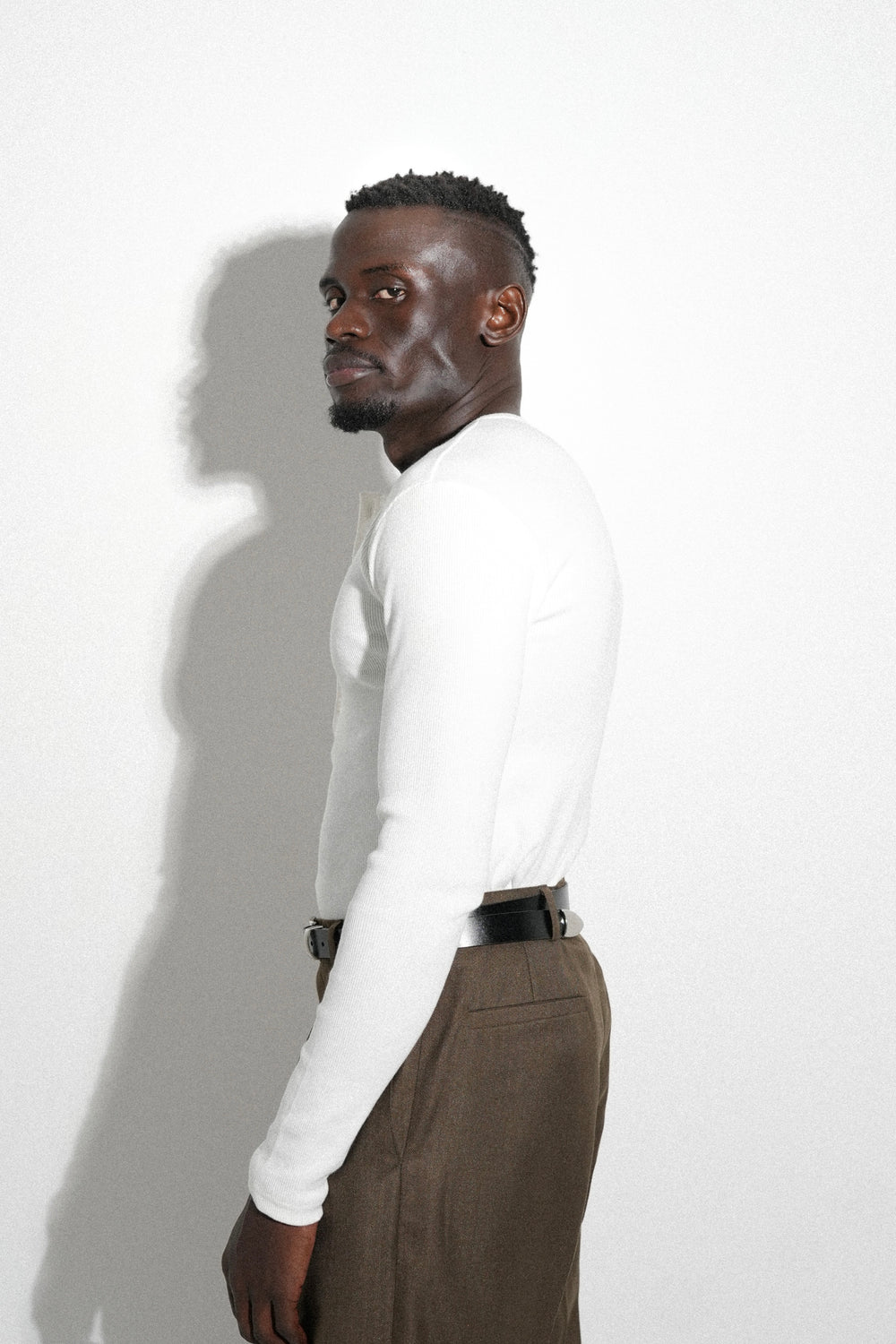 White Fitted Long Sleeve Ribbed Henley