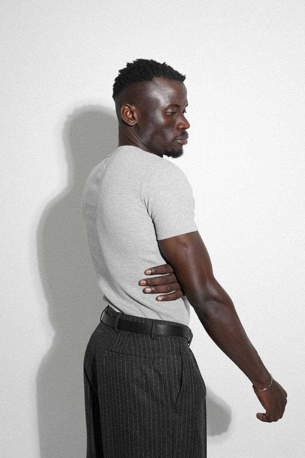 Grey Ribbed Fitted Tee